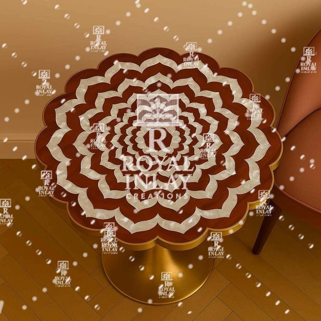 Red Jasper & White Mother of Pearl Lotus Table | L